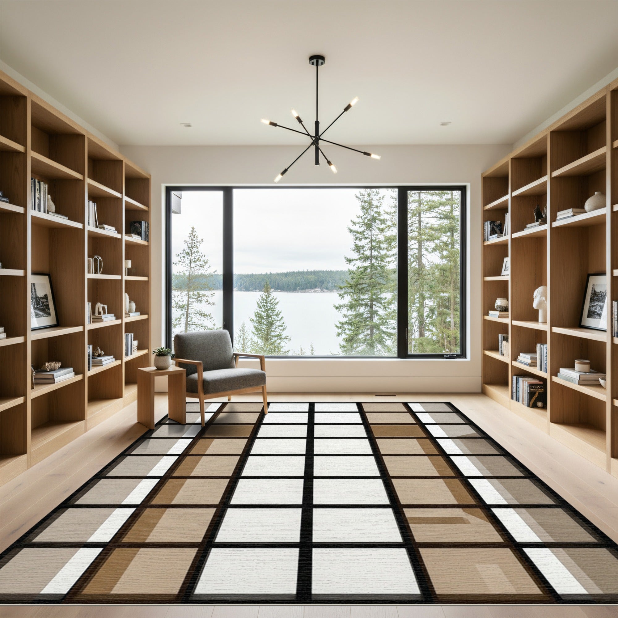 Minimalist Brown Window Grid Square Rug