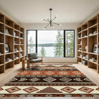 Terracotta Brown Geometric Tribal Stripe Rug