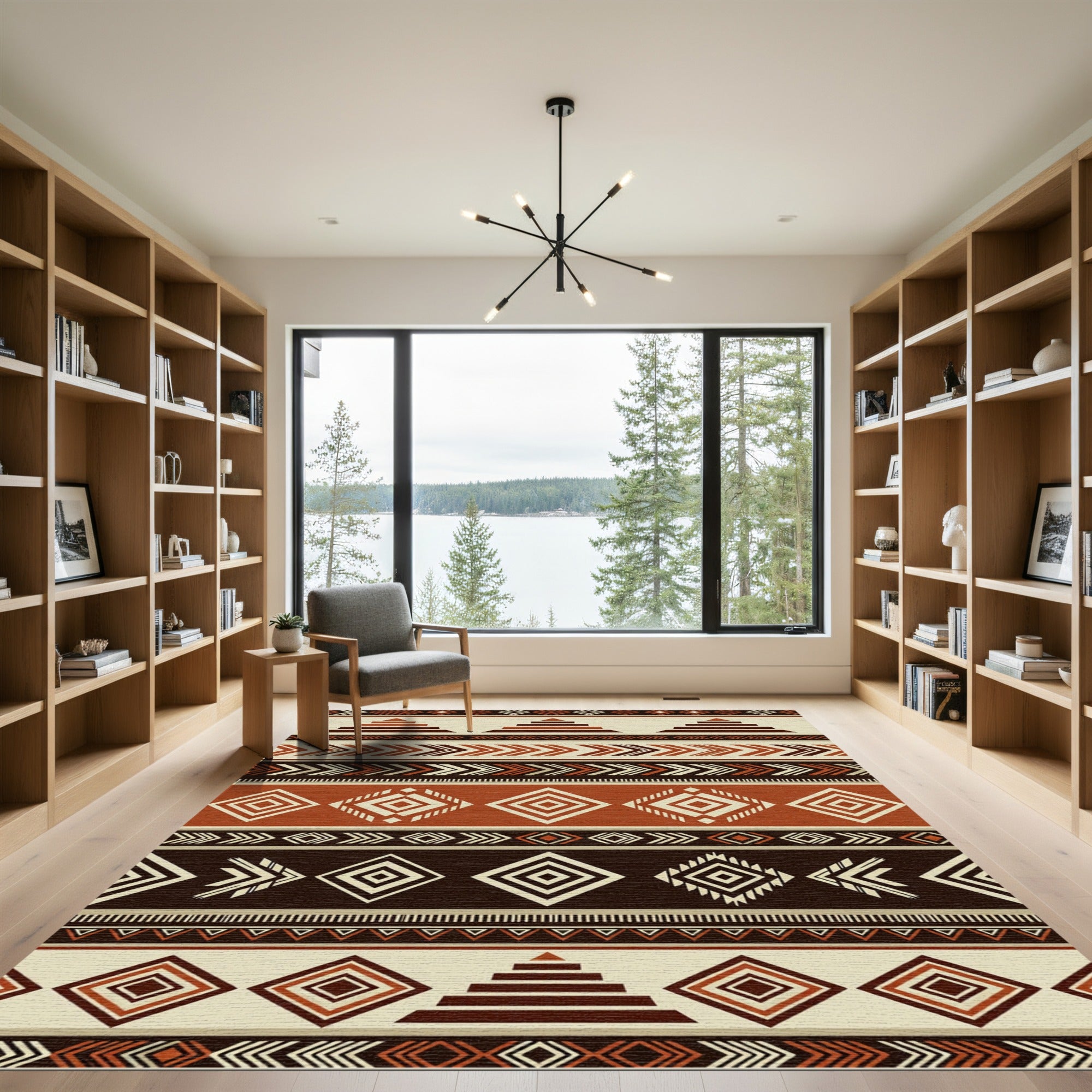 Terracotta Brown Geometric Tribal Stripe Rug