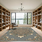 Elegant Sage Floral Baroque Medallion Rug