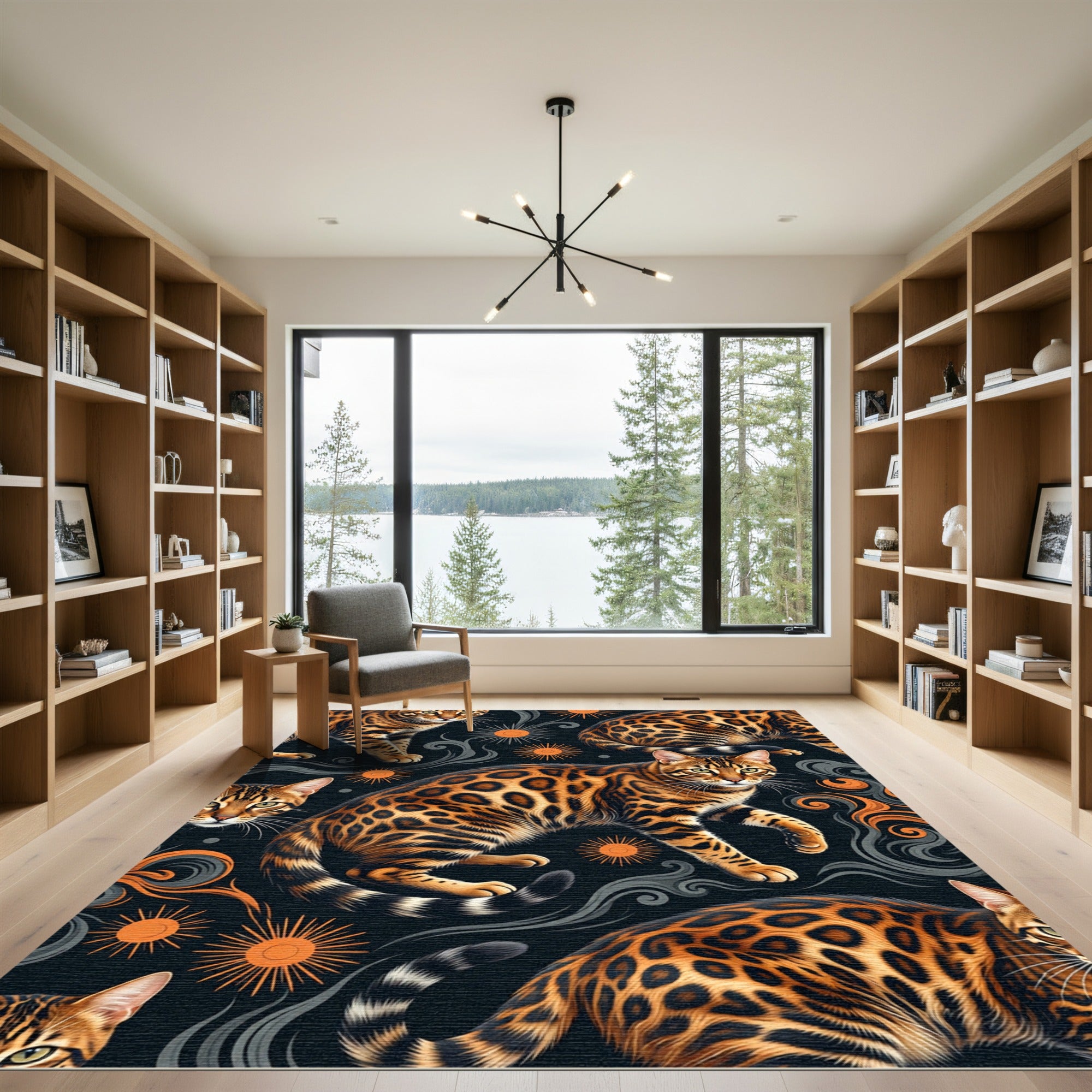 Celestial Bengal Leopard Sunburst Art Rug