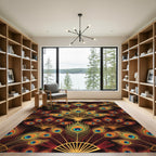 Crimson Gold Peacock Feather Arrangement Rug