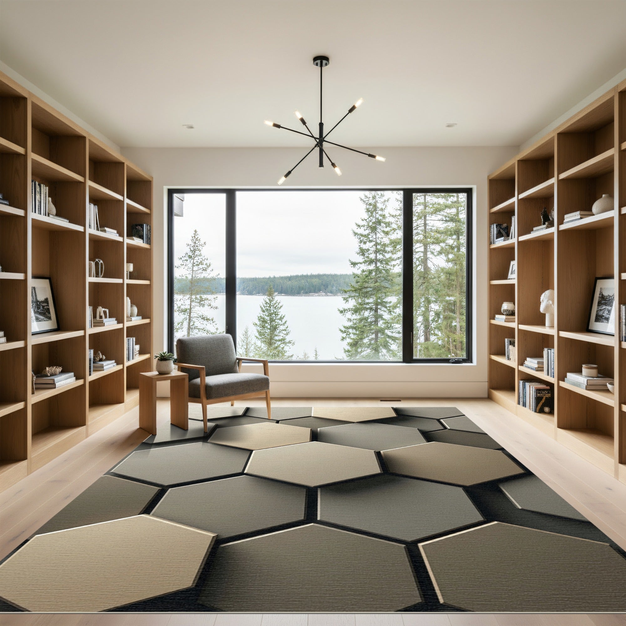 Neutral Geometric Hexagon Earth Tone Rug