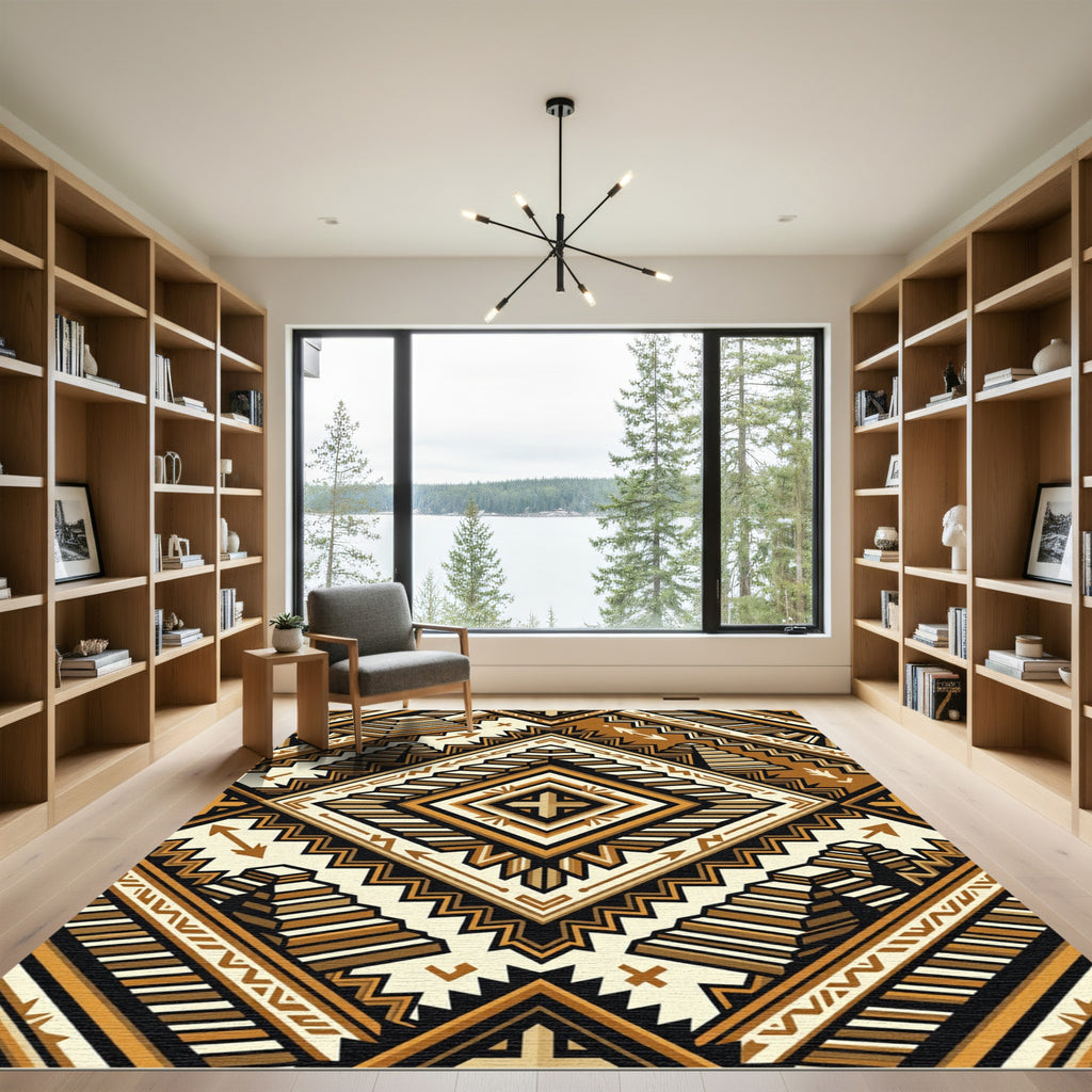 Amber Geometric Step Ziggurat Area Overlay Rug