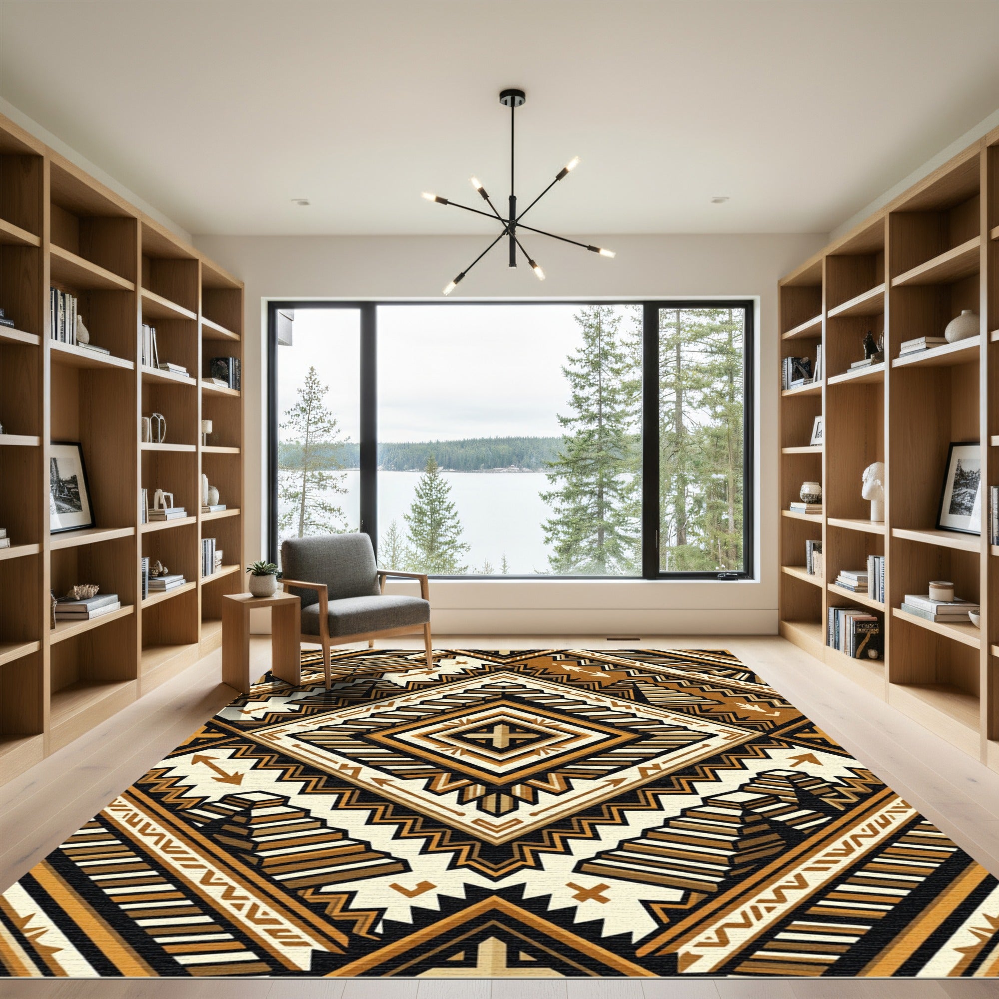 Amber Geometric Step Ziggurat Area Overlay Rug