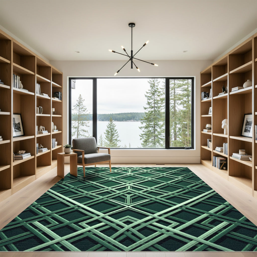 Emerald Art Deco Interlocking Lattice Rug