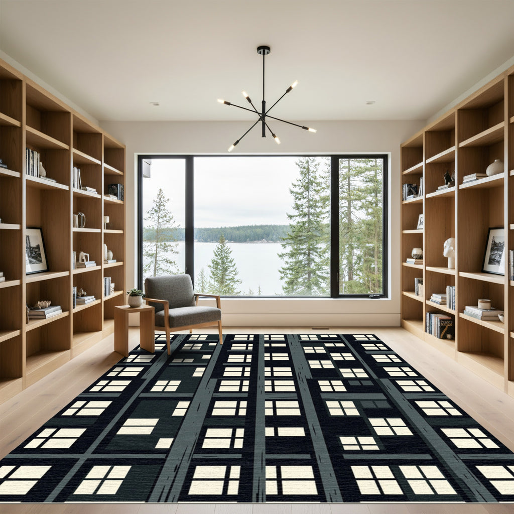 Modern Gray Grid Apartment Vista Rug