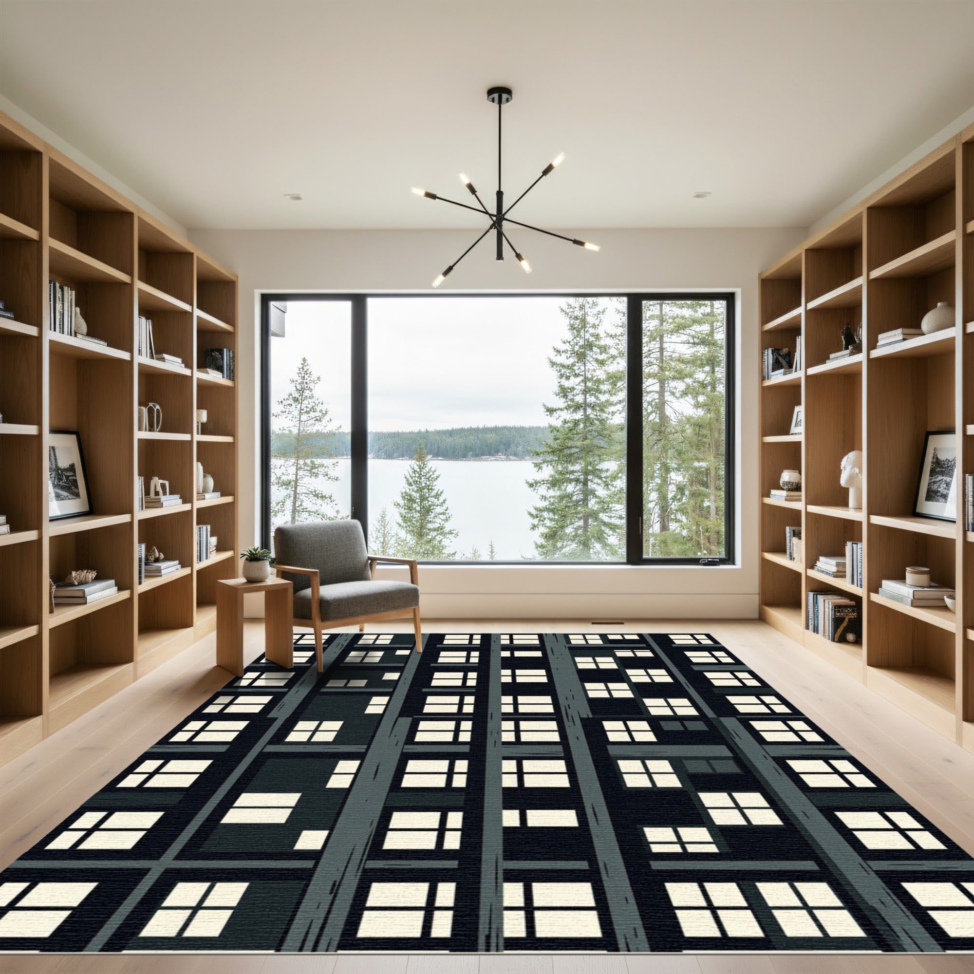 Modern Gray Grid Apartment Vista Rug