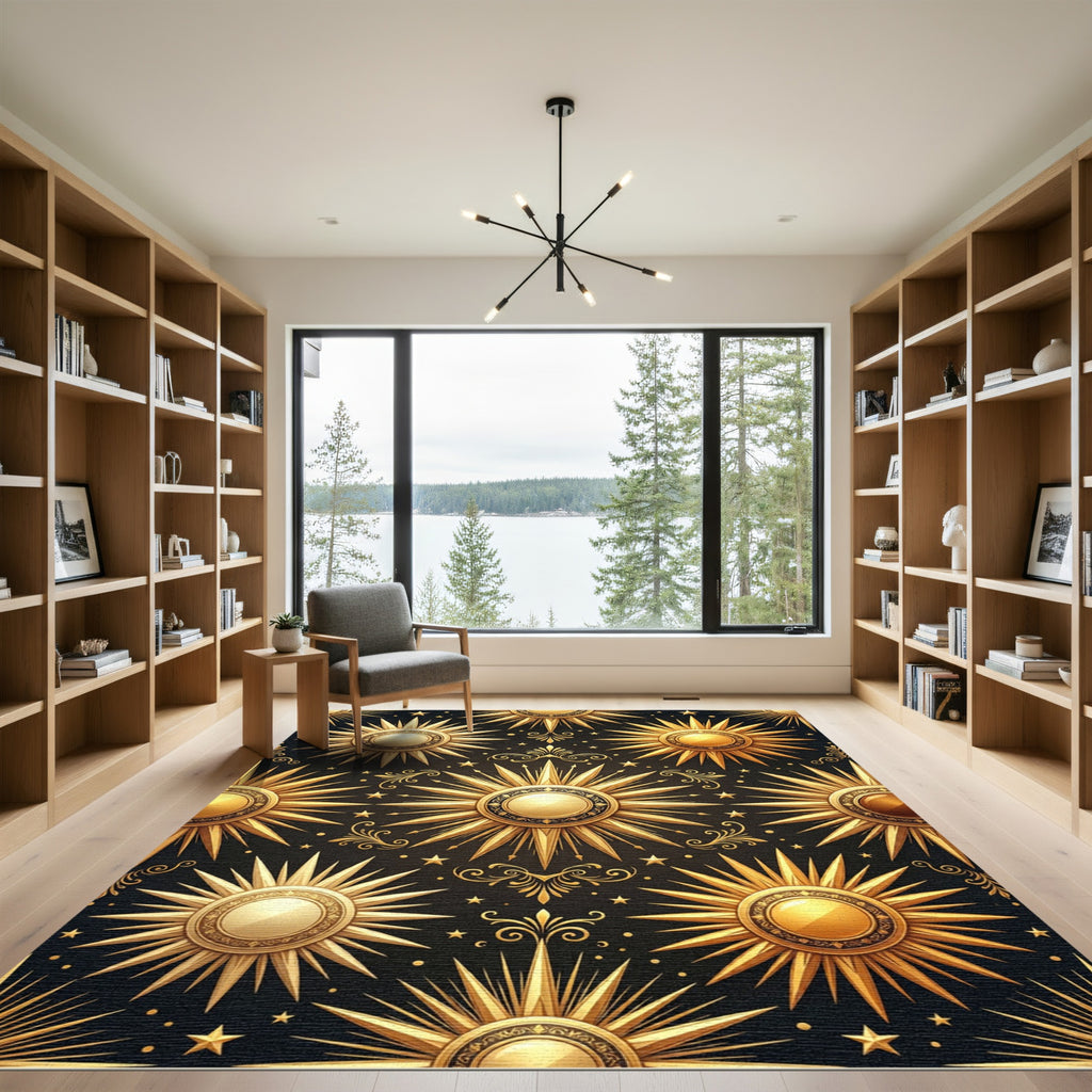 Celestial Golden Sunburst Dark Elegance Rug