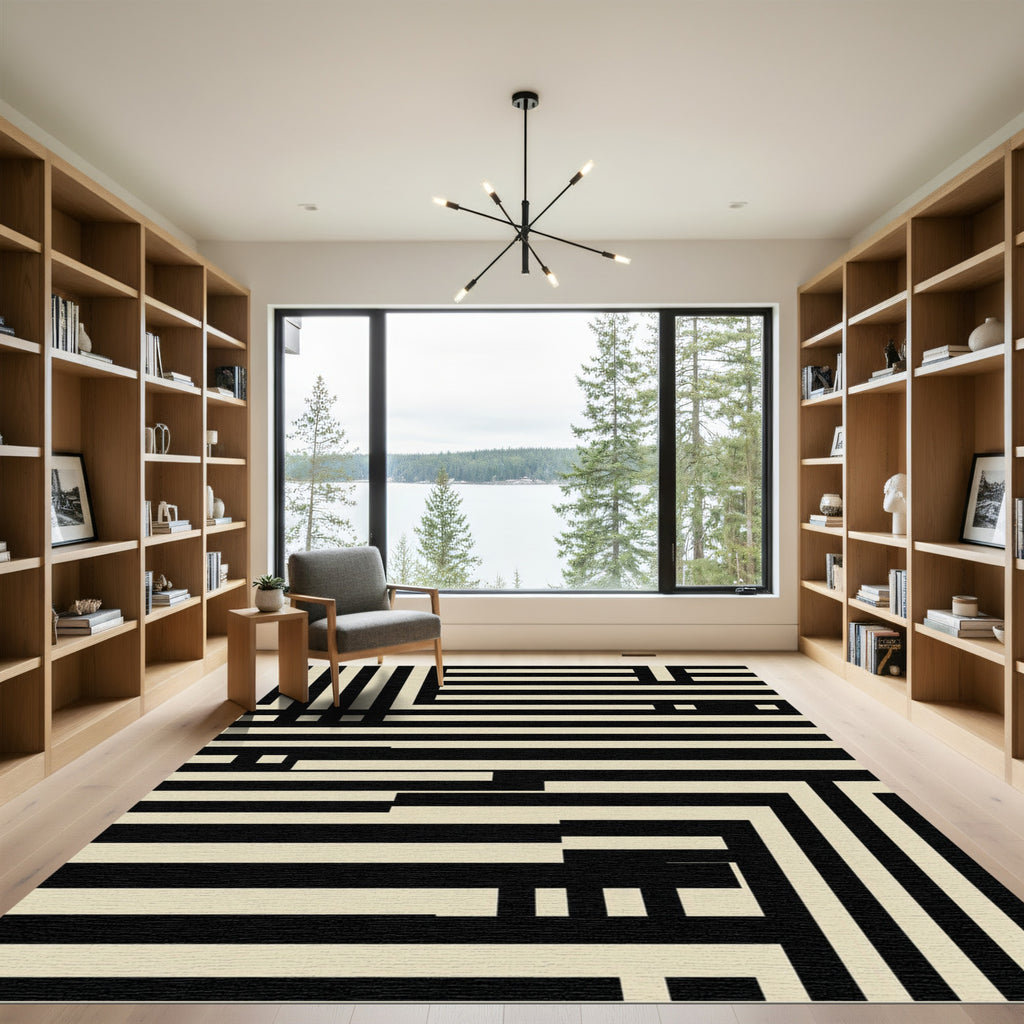Modern Monochrome Linear Geometric Abstract Rug