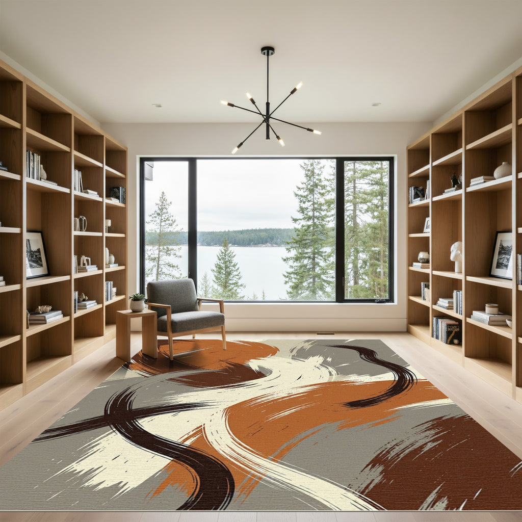 Abstract Earthy Tone Brushstroke Composition Rug