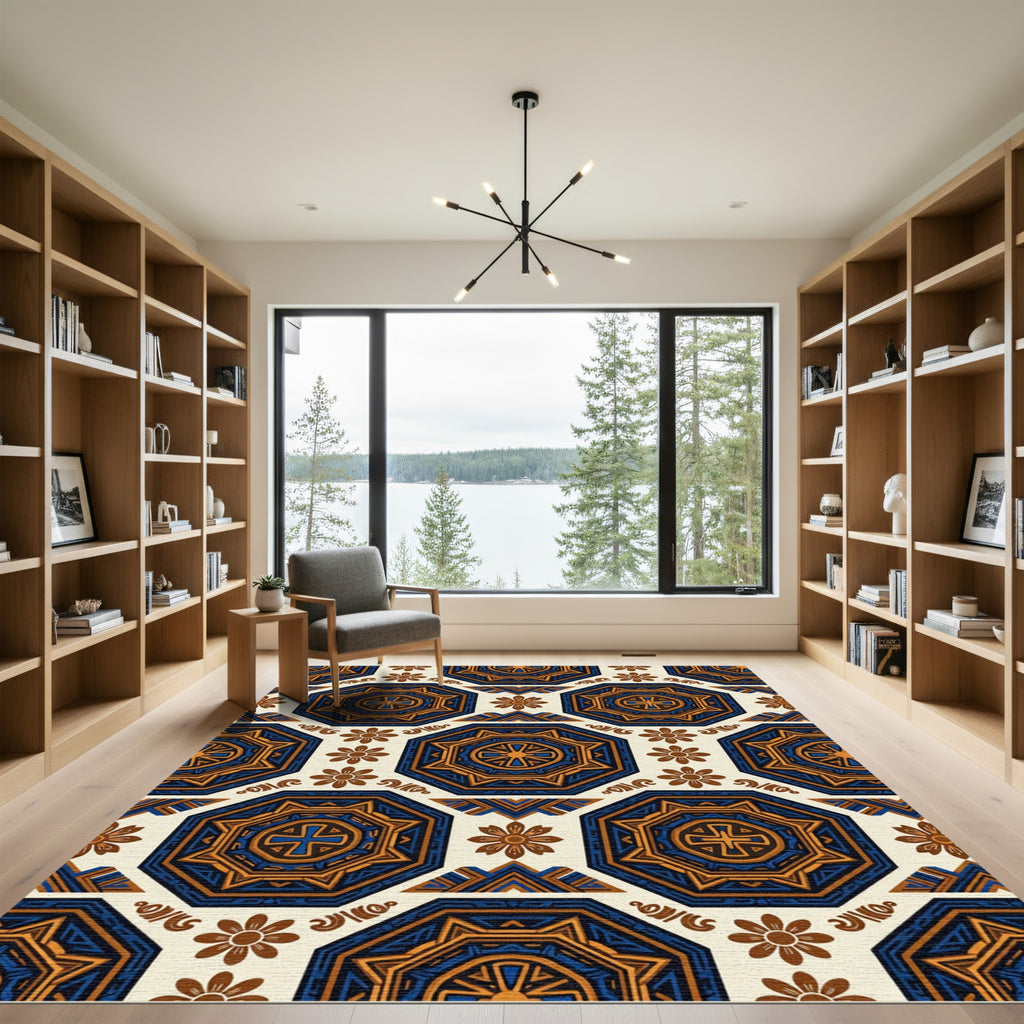 Blue and Golden Octagonal Medallion Rug