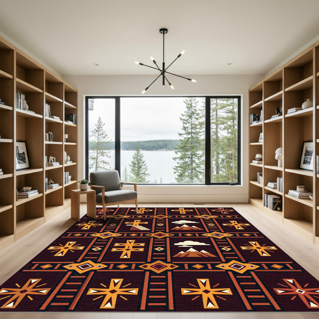 Earthy Geometric Cross Mountainscape Rug
