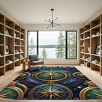 Celestial Golden Compass And Rose Mural Rug