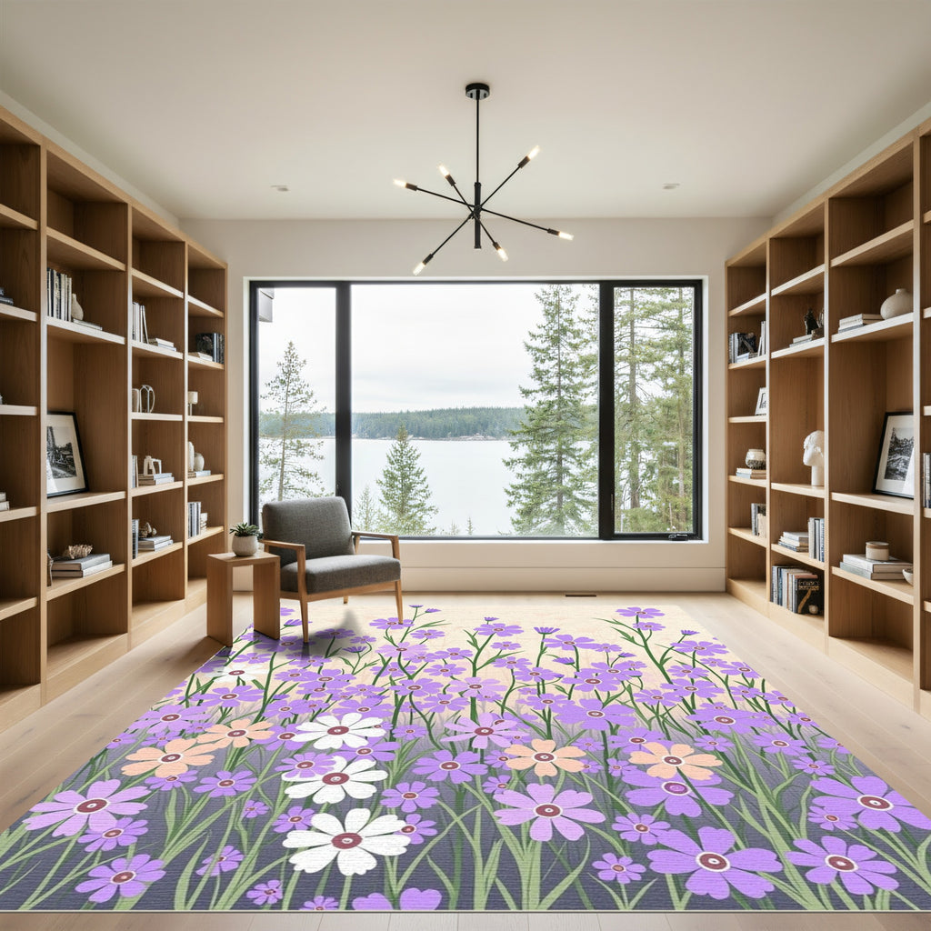 Lavender Meadow Wildflower Landscape Rug
