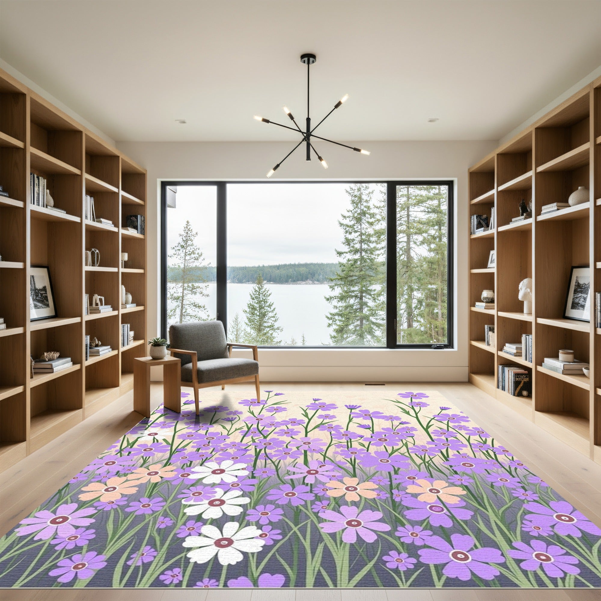 Lavender Meadow Wildflower Landscape Rug