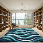 Abstract Ocean Wave Teal Blue Swirl Rug