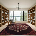 Crimson Floral Medallion Frame Rug