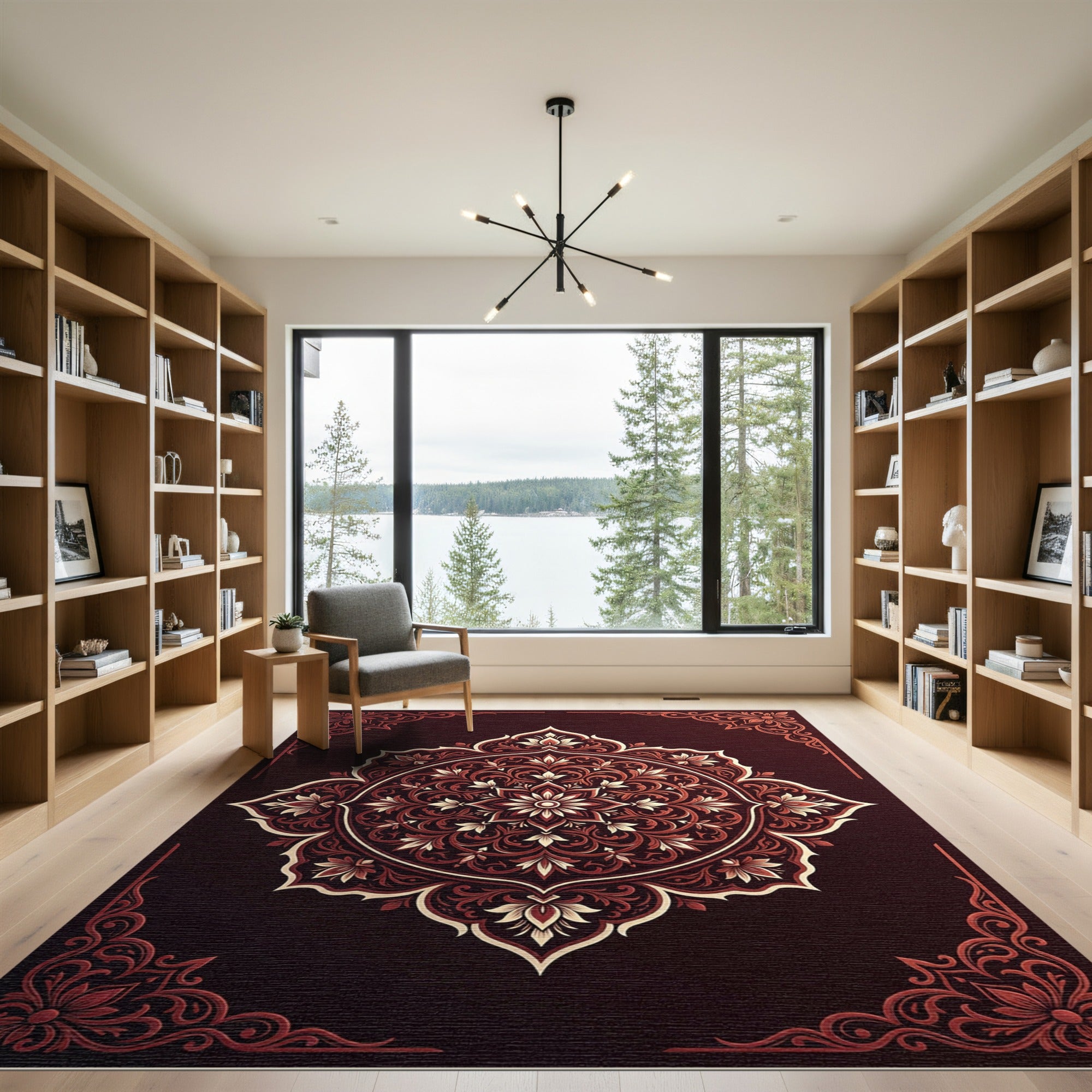 Crimson Floral Medallion Frame Rug