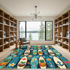 Tropical Teal Surfboard Pineapple Ocean Art Rug