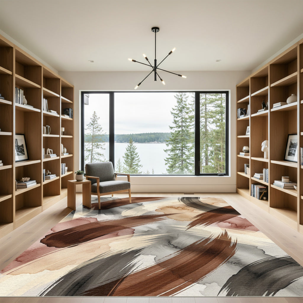 Earthy Toned Abstract Brush Strokes Rug