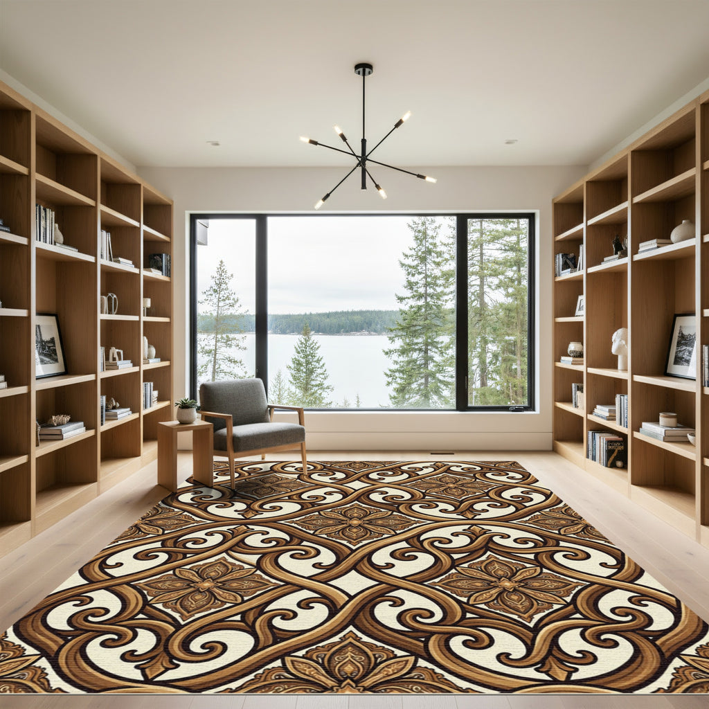 Ornate Brown Interlocking Floral Rug