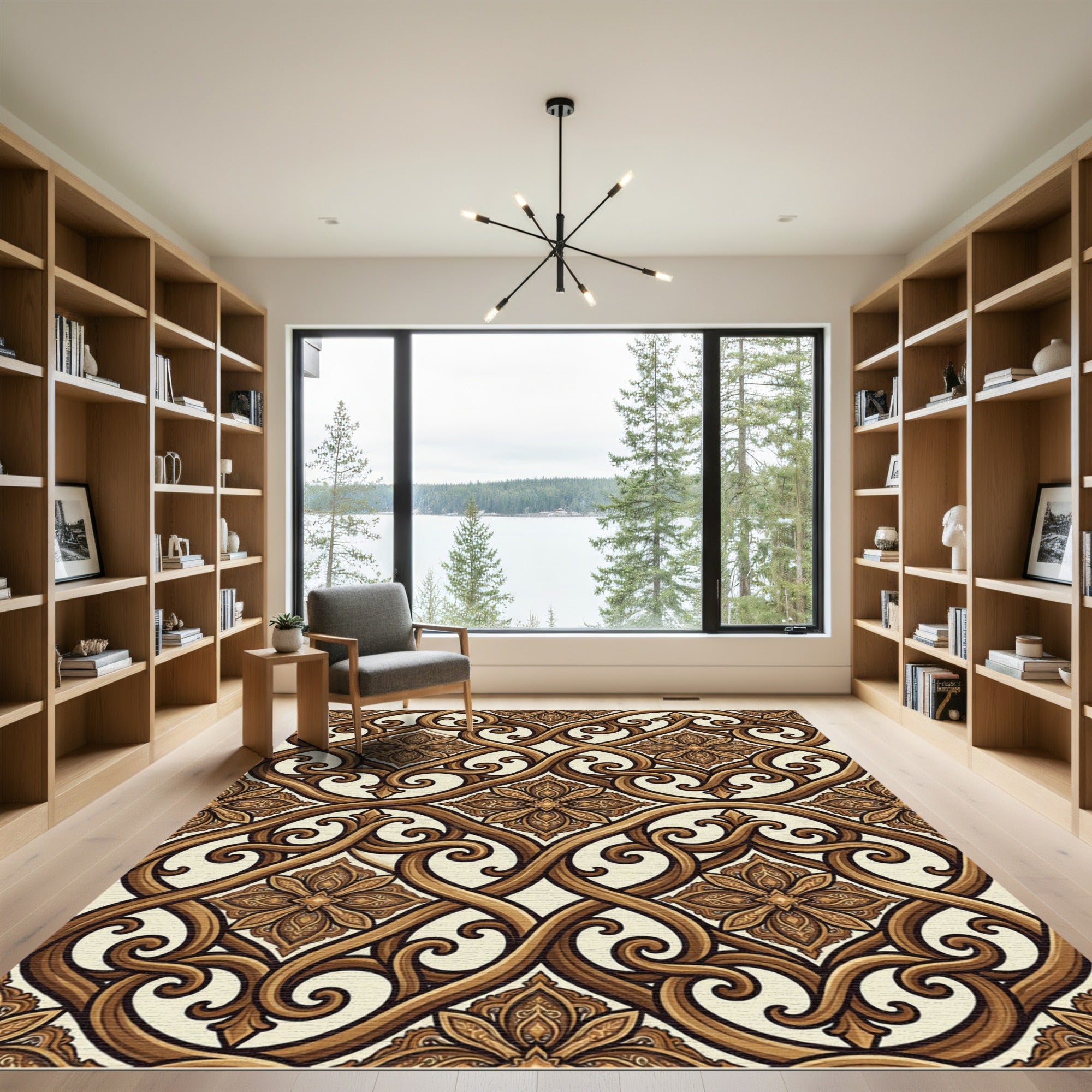Ornate Brown Interlocking Floral Rug