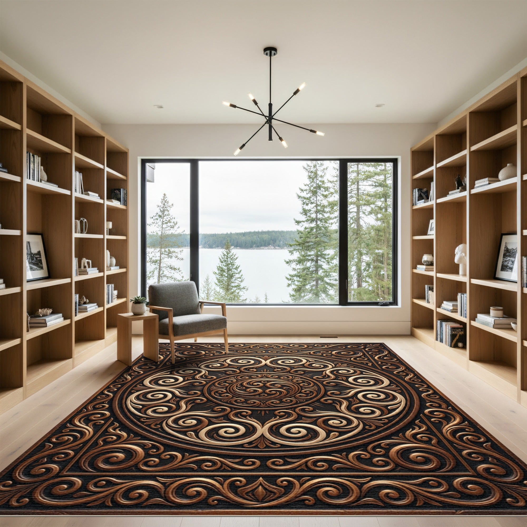 Ornate Bronze Swirl Medallion Regal Rug