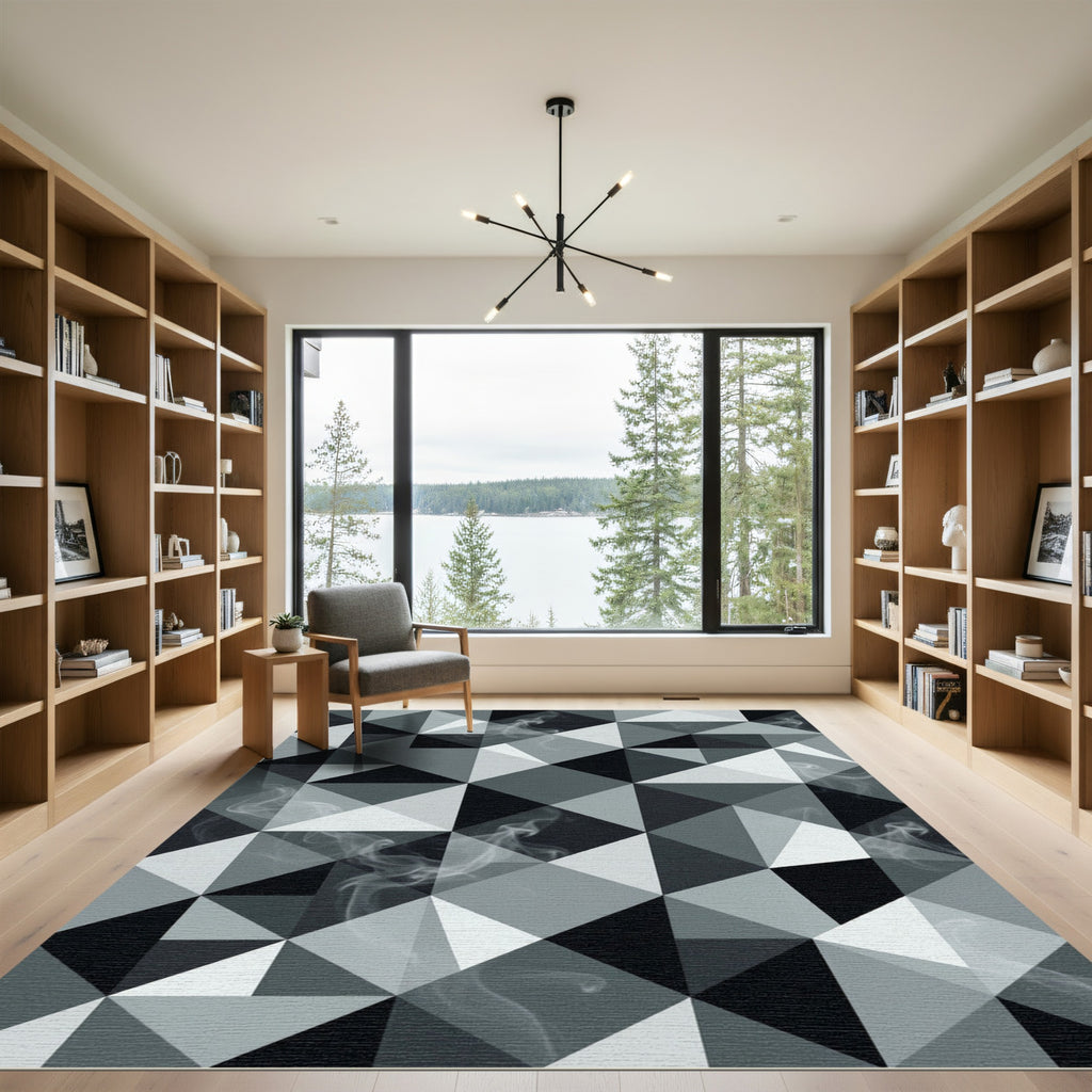 Monochromatic Smoked Geometric Triangle Abstract Rug