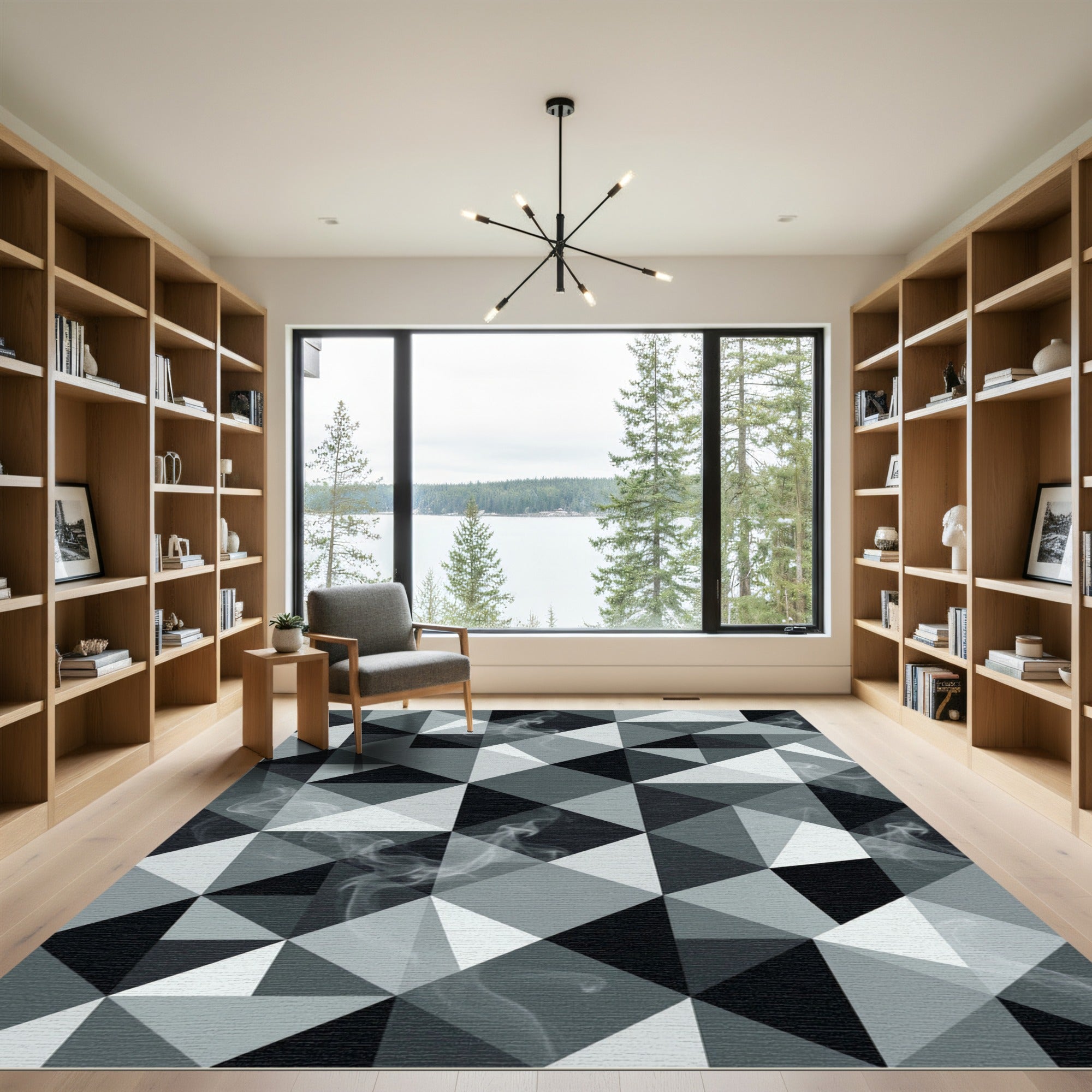 Monochromatic Smoked Geometric Triangle Abstract Rug