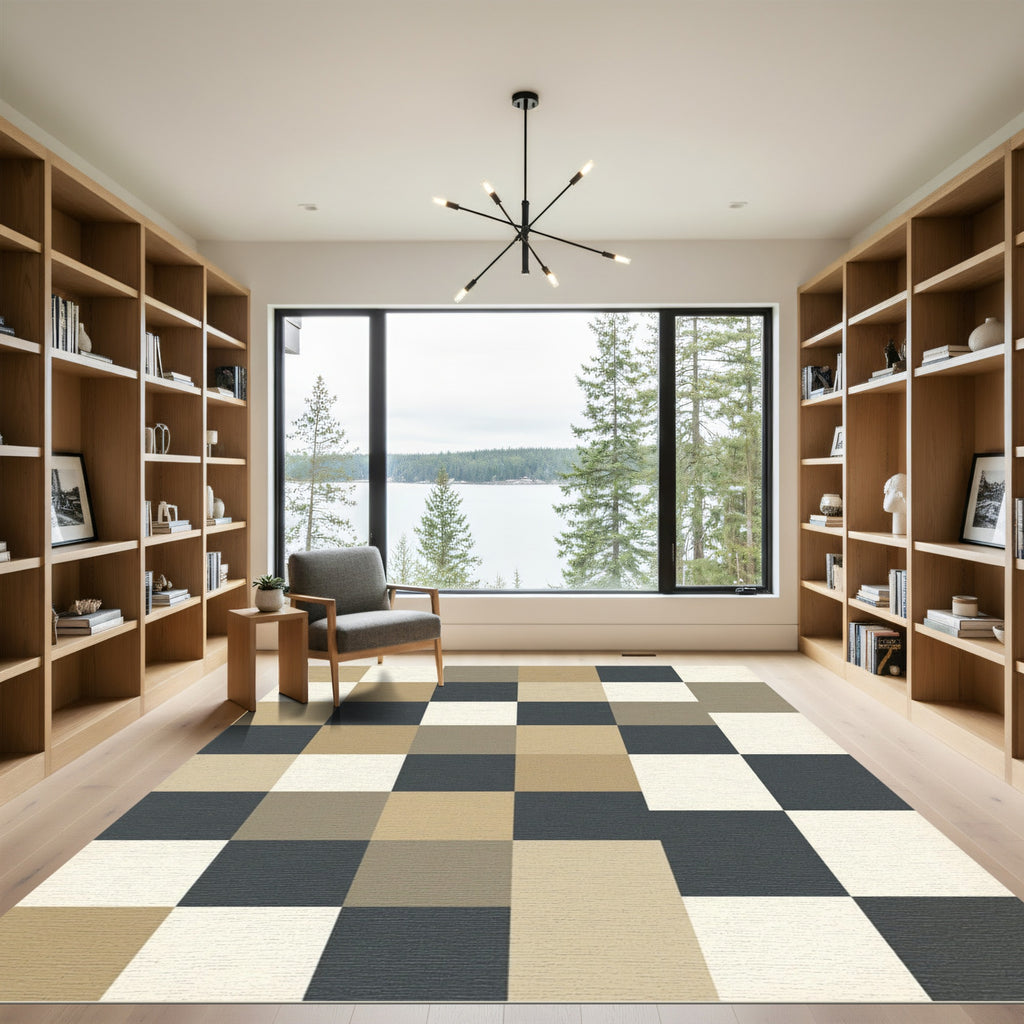 Neutral Checkerboard Squares Rug