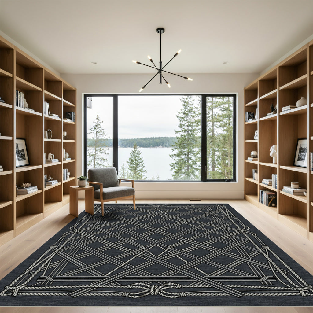 Navy Rope Lattice Border Rug