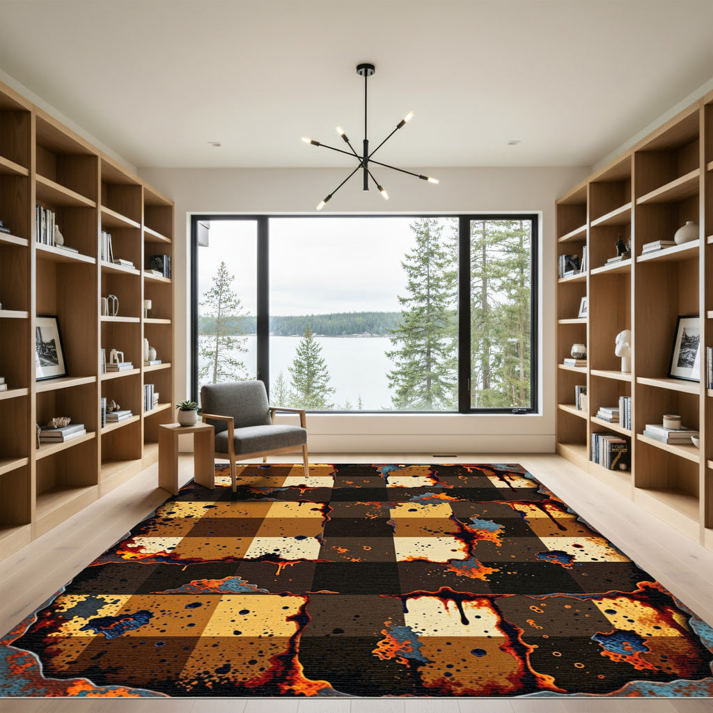 Rusty Checkerboard Splatter Rust Rug