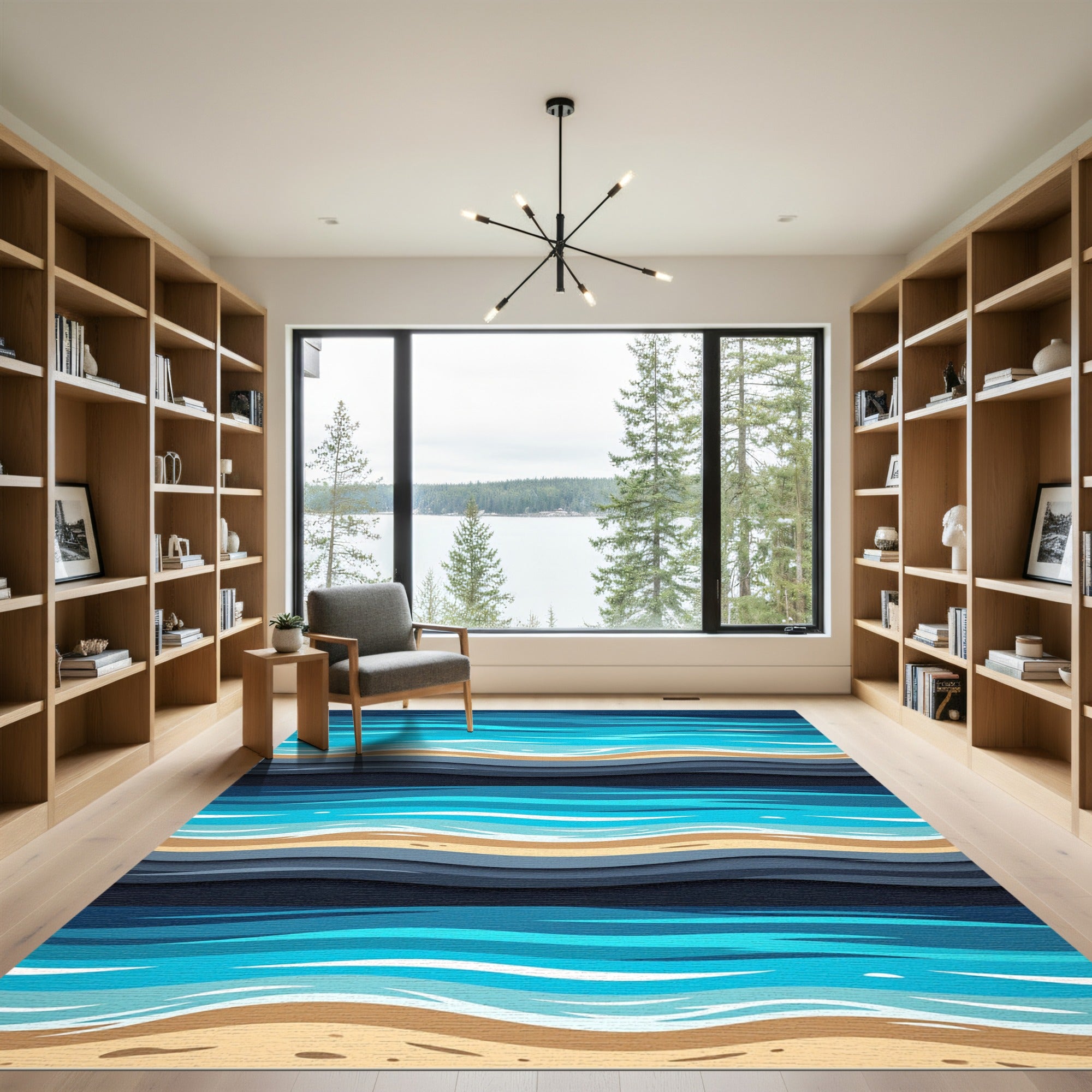 Coastal Blue Sand Layered Wave Rug