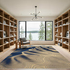 Topographic Navy and Sand Contour Landscape Rug