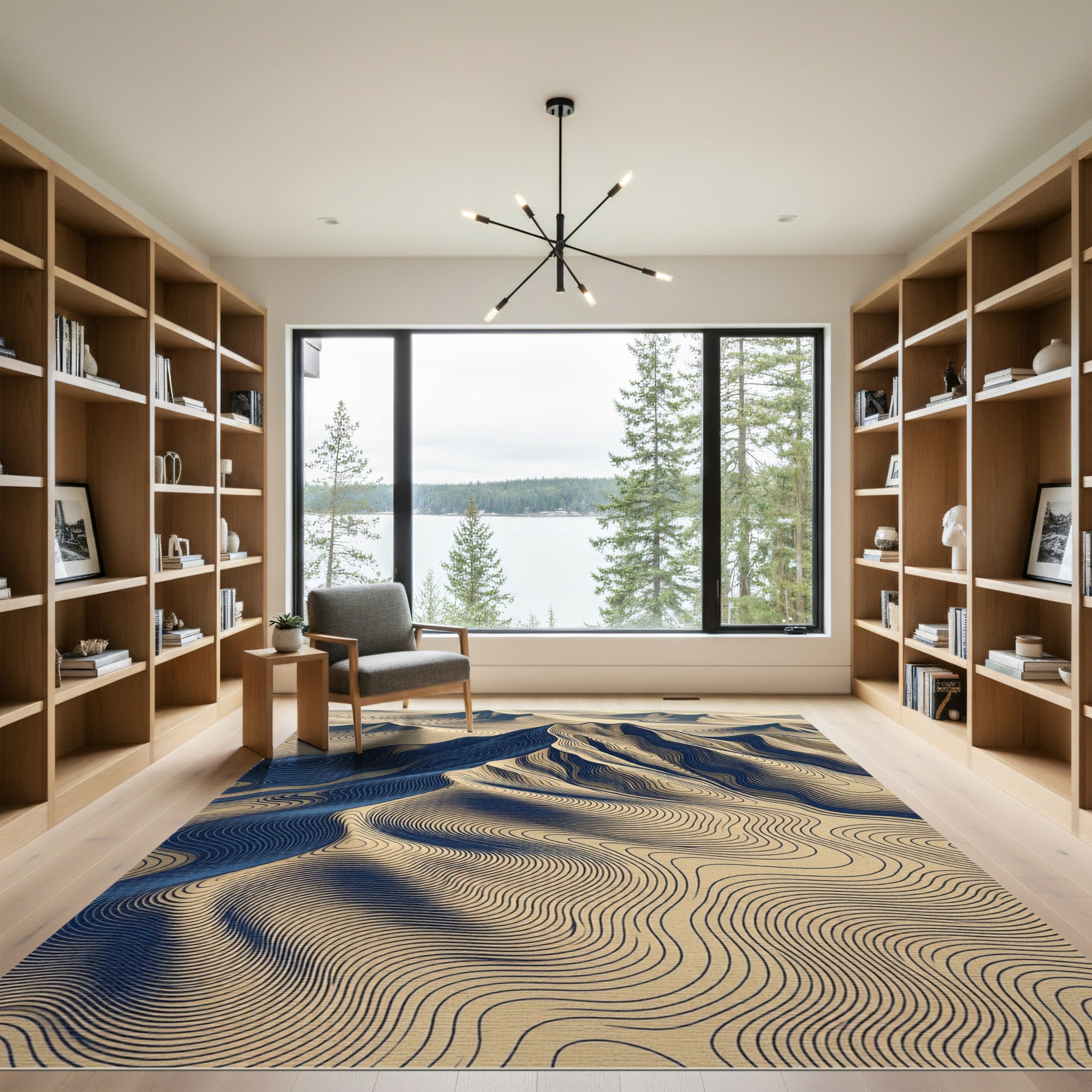 Topographic Navy and Sand Contour Landscape Rug
