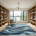 Deep Blue Watercolor Wave Art Rug
