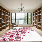 Crimson Pink Cherry Blossoms Scattered Dots Rug