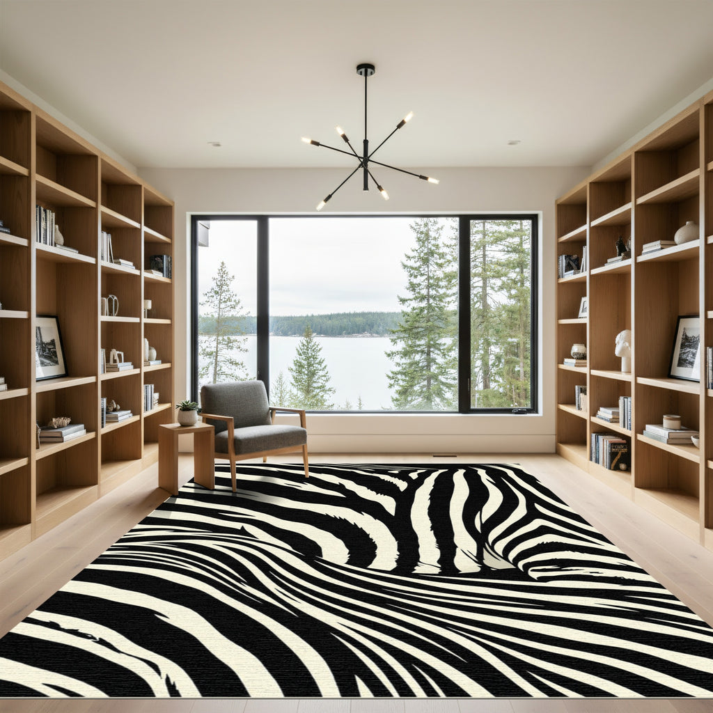 Bold Black Cream Animalistic Strokes Rug