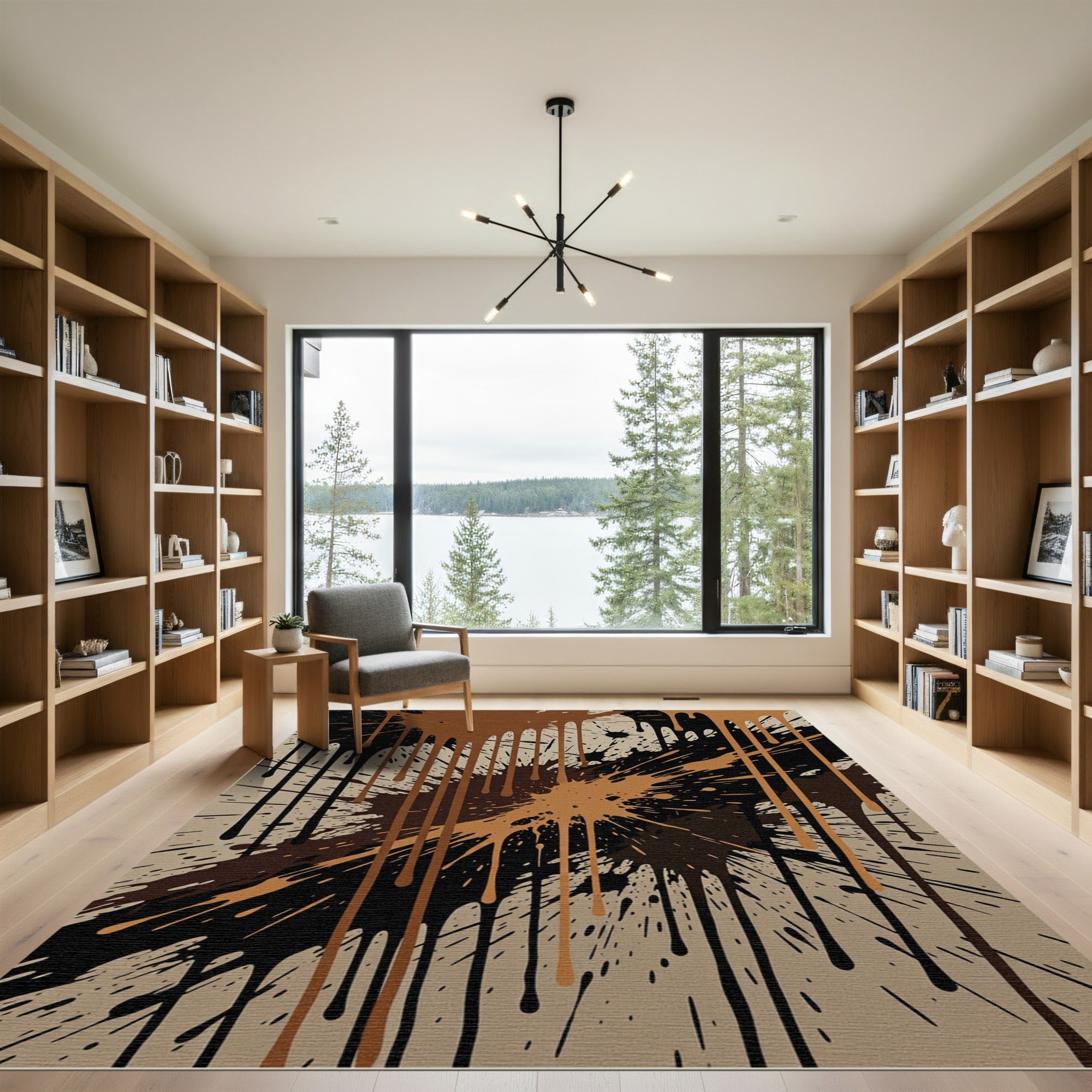 Abstract Black and Tan Liquid Drip Rug