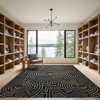Golden Circular Maze Labyrinth Rug