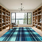 Modern Aquatic Blue Grid Plaid Rug