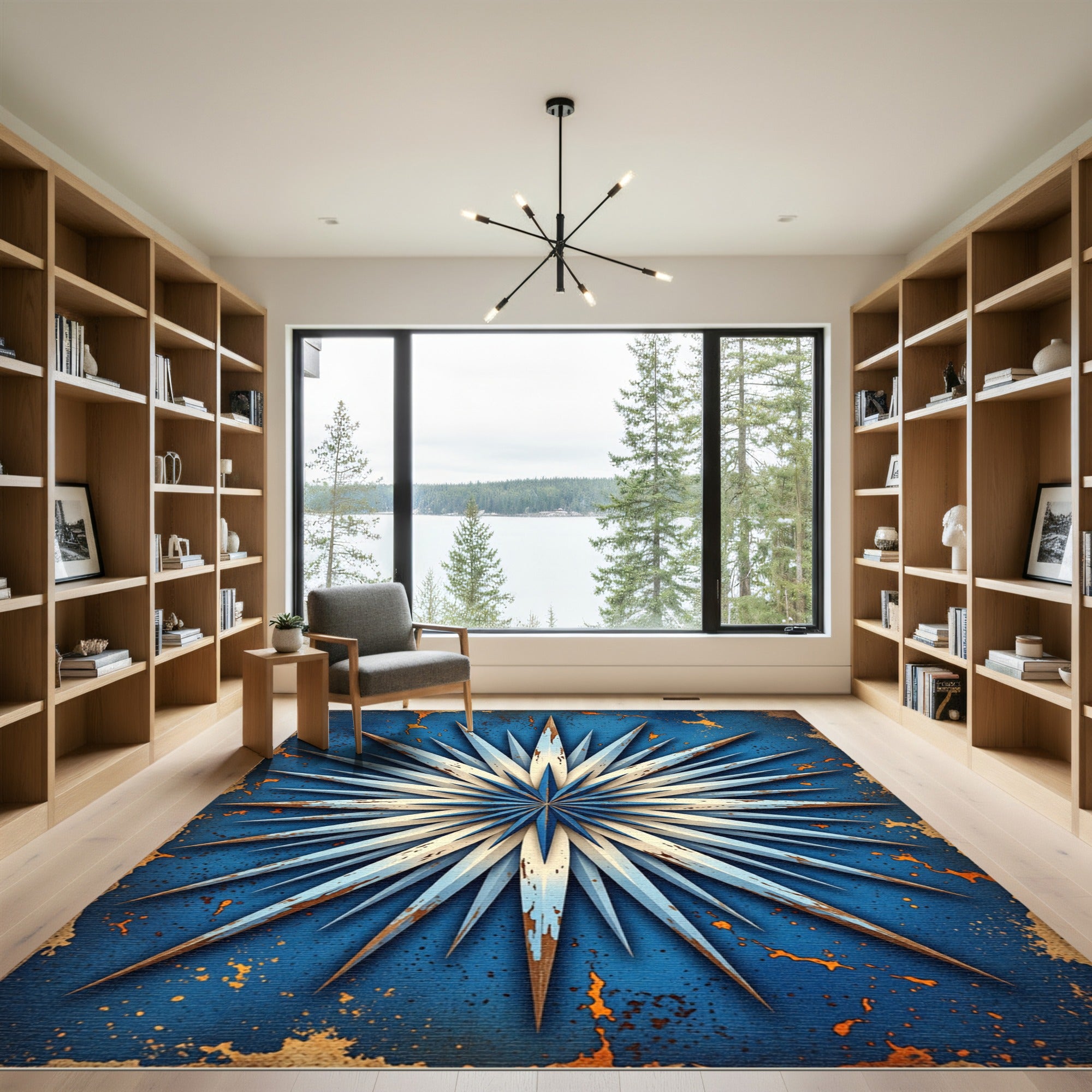 Azure Spiky Starburst Cobalt Weathered Rug