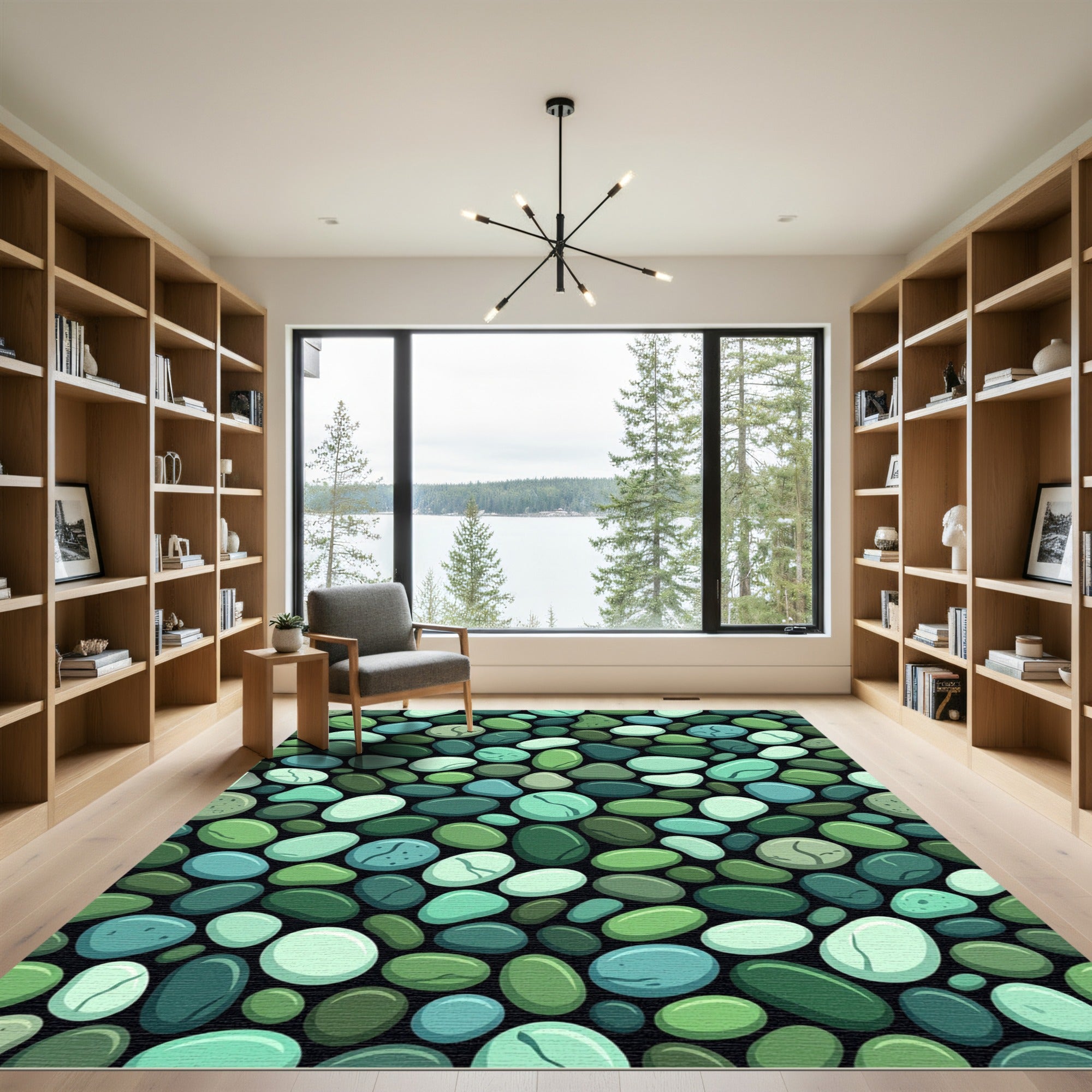 Cool Tones Polished Pebble Composition Rug