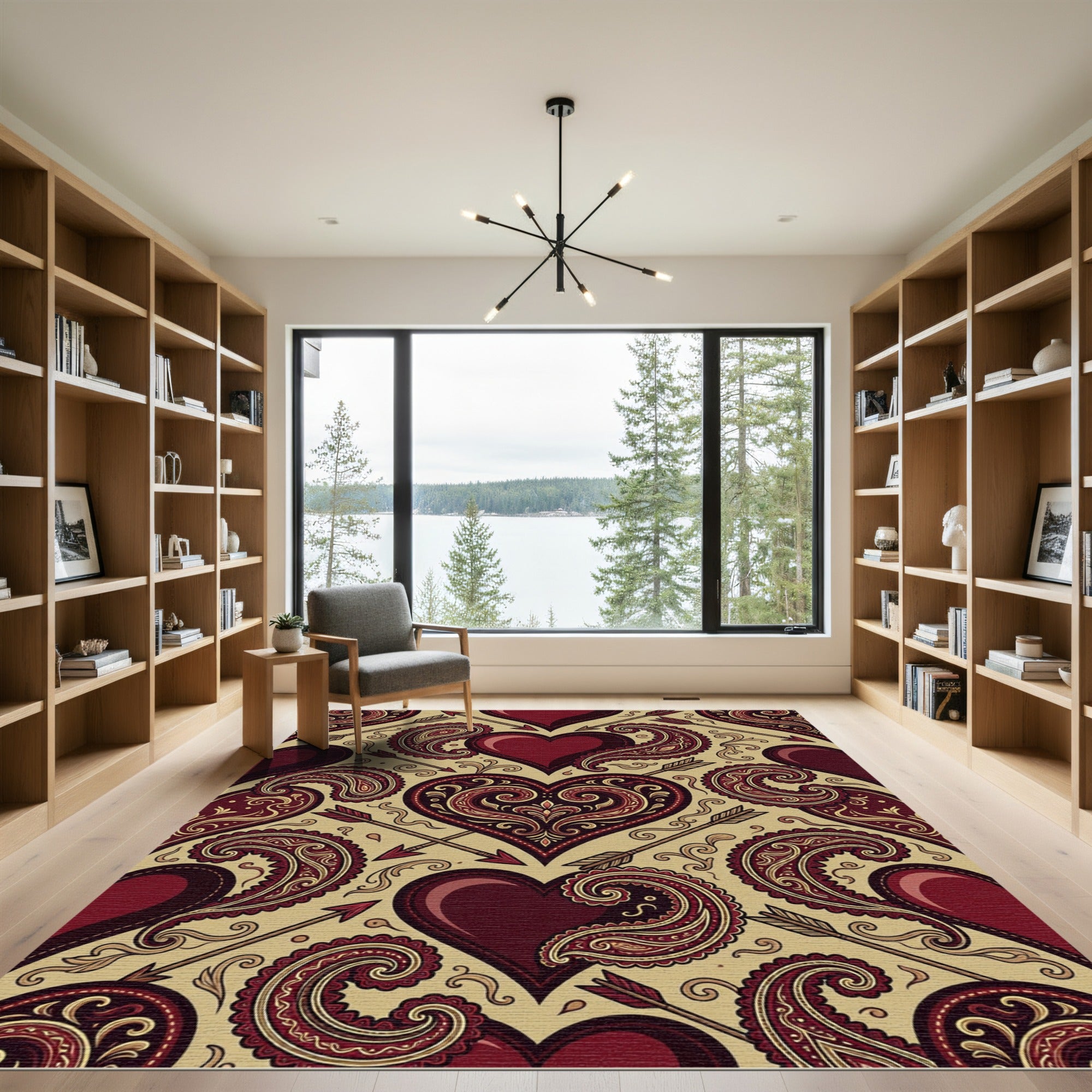 Ornate Crimson Heart Paisley Arrow Rug