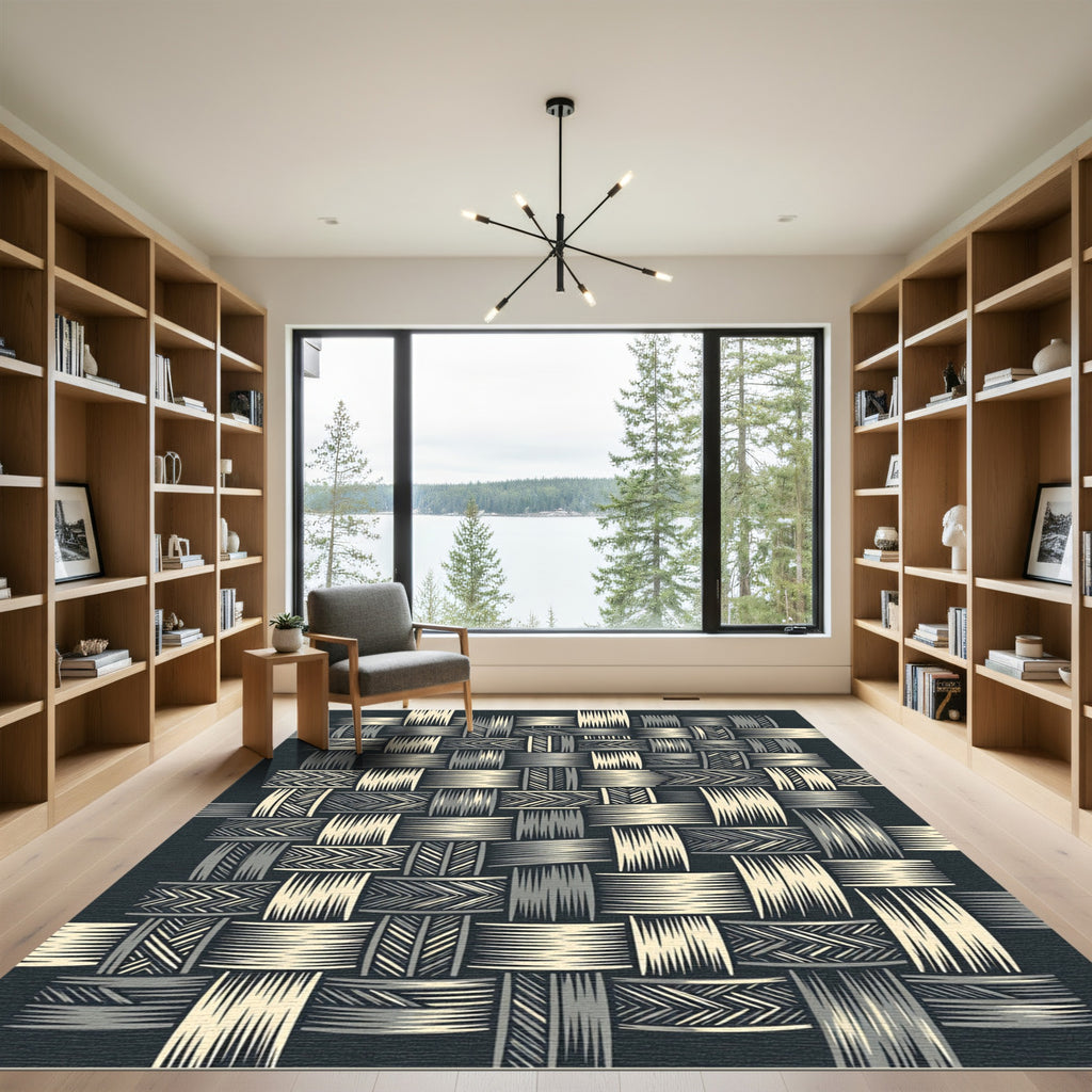 Woven Tan and Gray Geometric Texture Rug