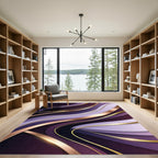 Elegant Royal Purple Abstract Golden Wave Rug