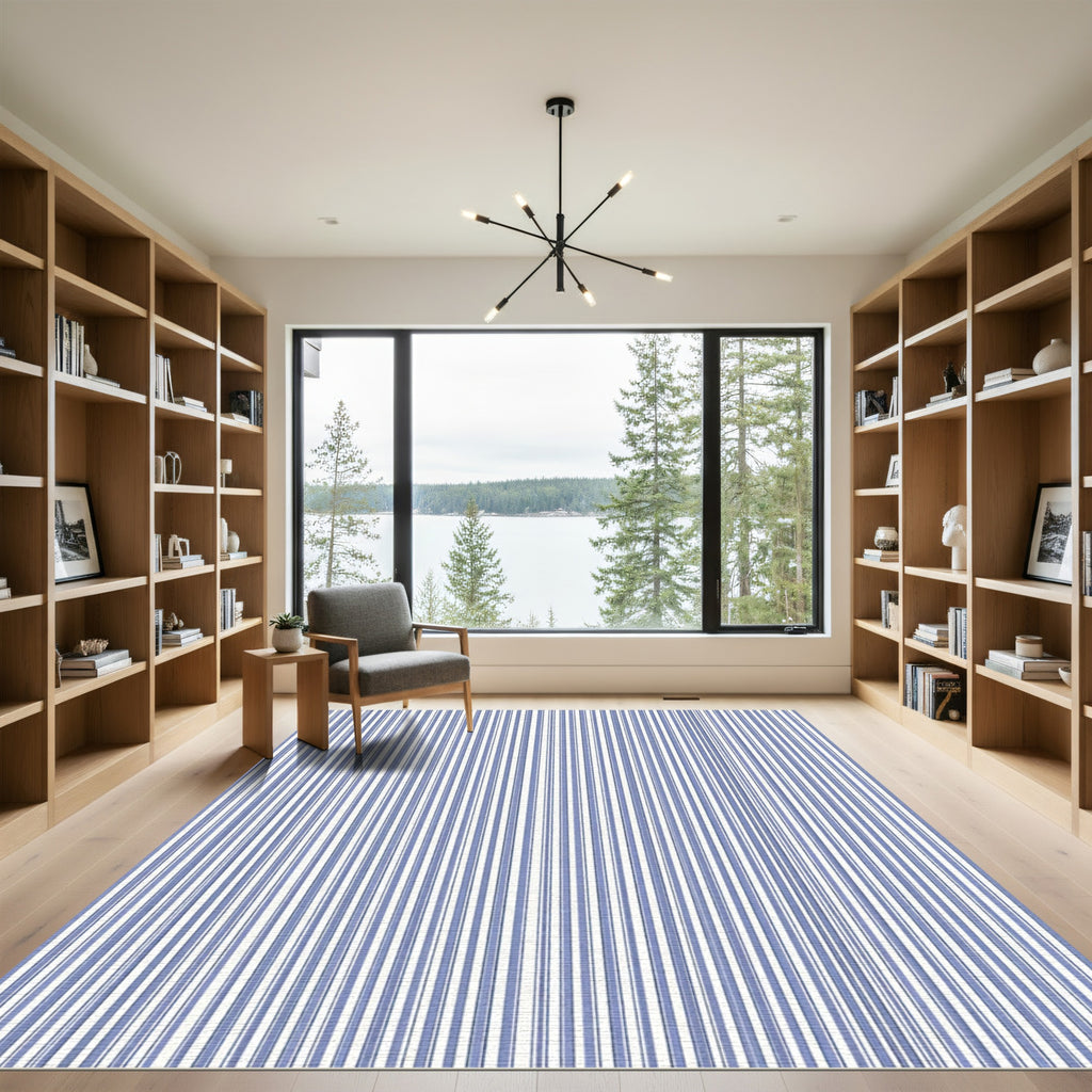 Classic Blue and White Vertical Stripes Rug