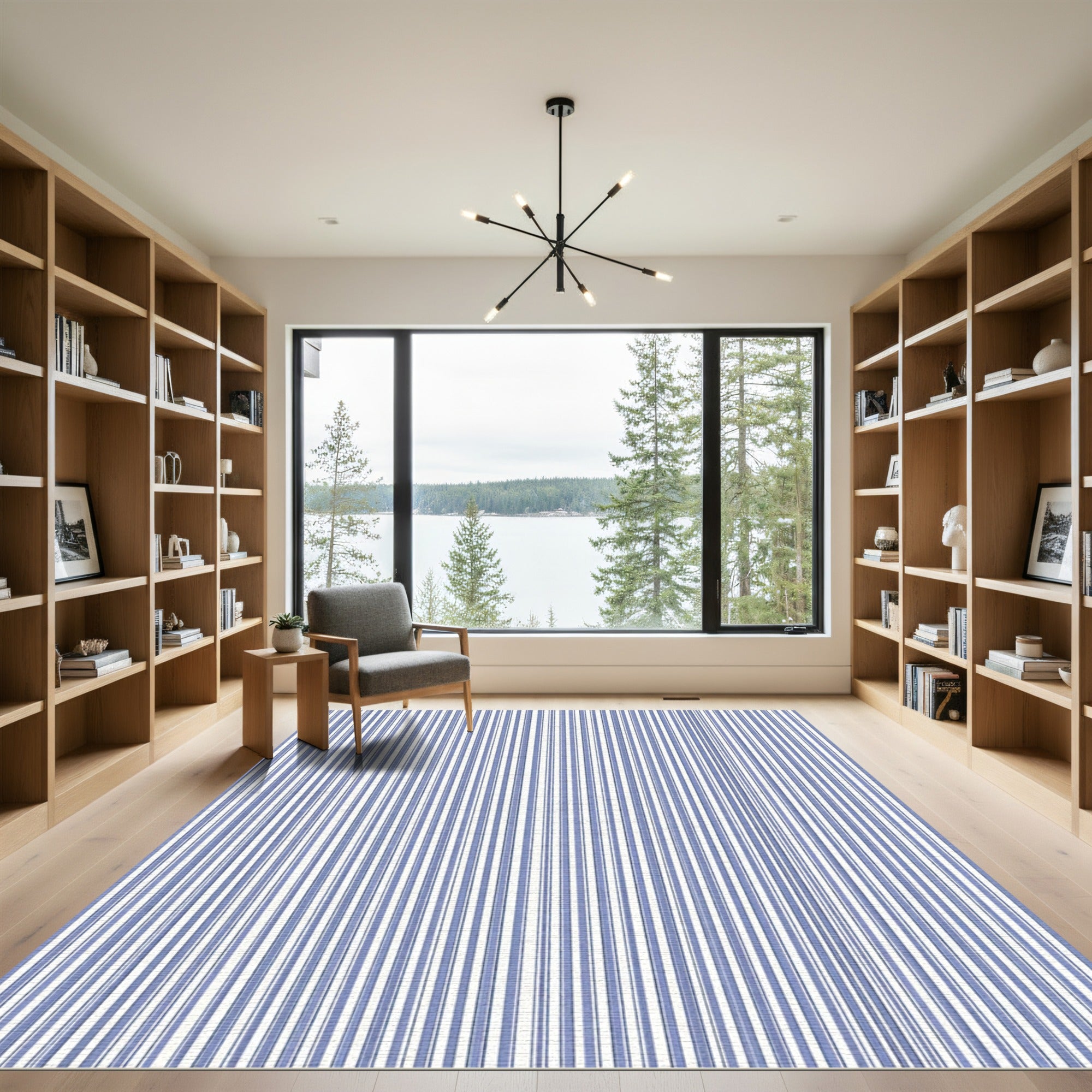 Classic Blue and White Vertical Stripes Rug