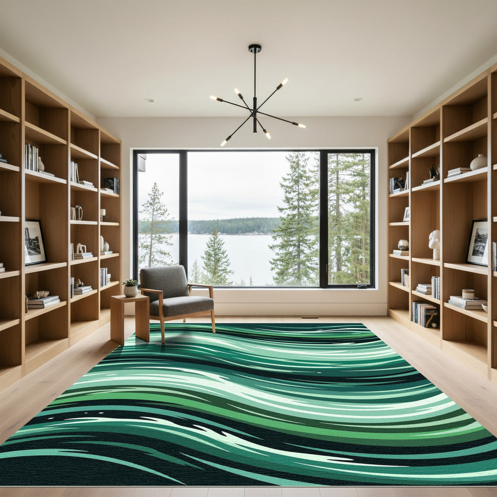 Deep Emerald Green Abstract Swirls Rug